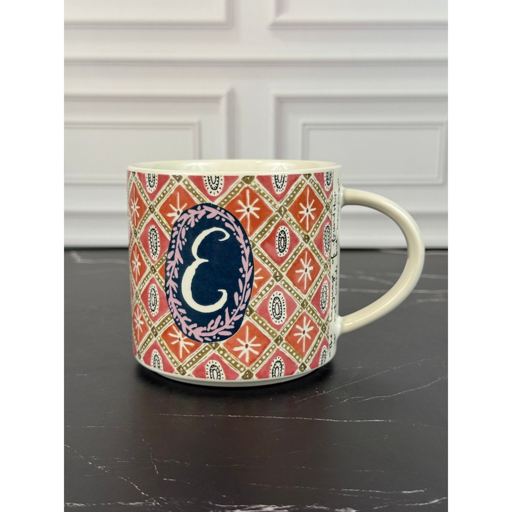 By Anthropologie Monogram Mug Letter "E" Henry David Thoreau Quote 3 3/4"
